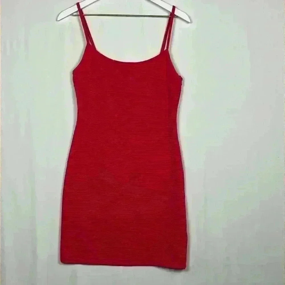 Topshop Womens Dress Coral Mini Dress 6 Straps Horizontal Rib Texture Bodycon